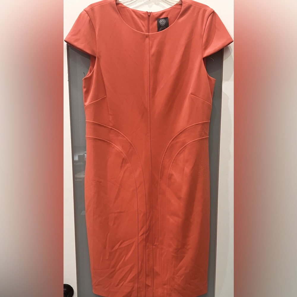 Vince Camuto Peach Lined Midi Sheath Dress Size 16